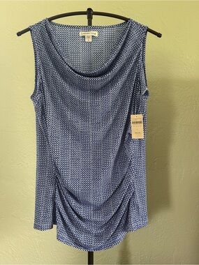 Coldwater Creek Navy & White Sleeveless Cowl-Neck Tank L